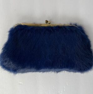 Vintage Rabbit Fur Royal Blue Kisslock Clutch